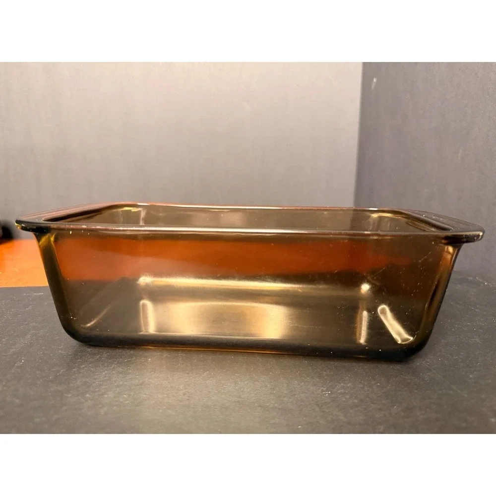 Vintage Pyrex Visions Amber Glass Loaf Pan 213 1.5qt Brown Baking Dish USA